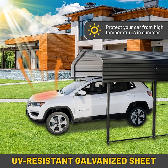 Metal Carport 10 * 15 FT with Enhanced Base Heavy Duty Garage with Galvanized - Image 6