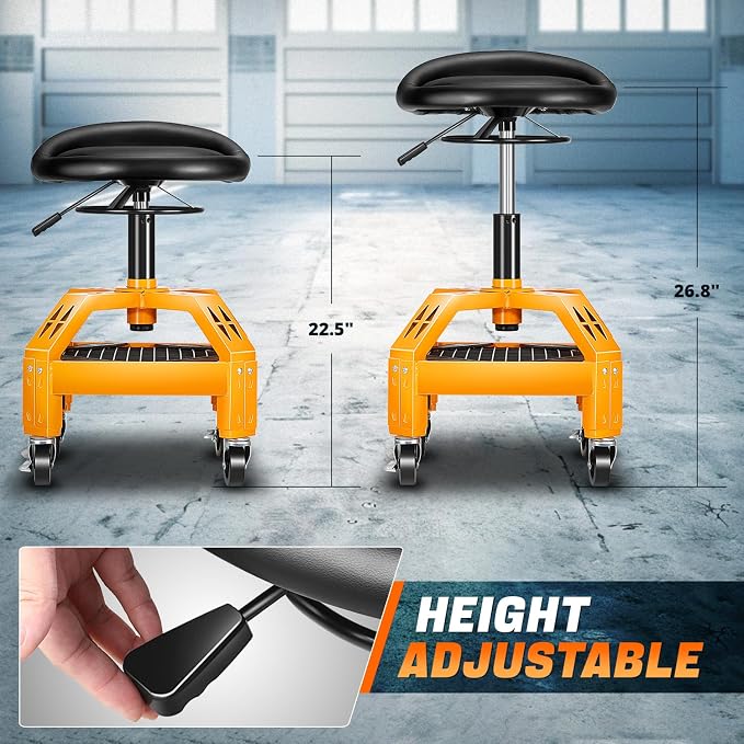 DNA MOTORING Rolling Padded Seat Adjustable Height Seat 330lbs Capacity Rolling - Image 2