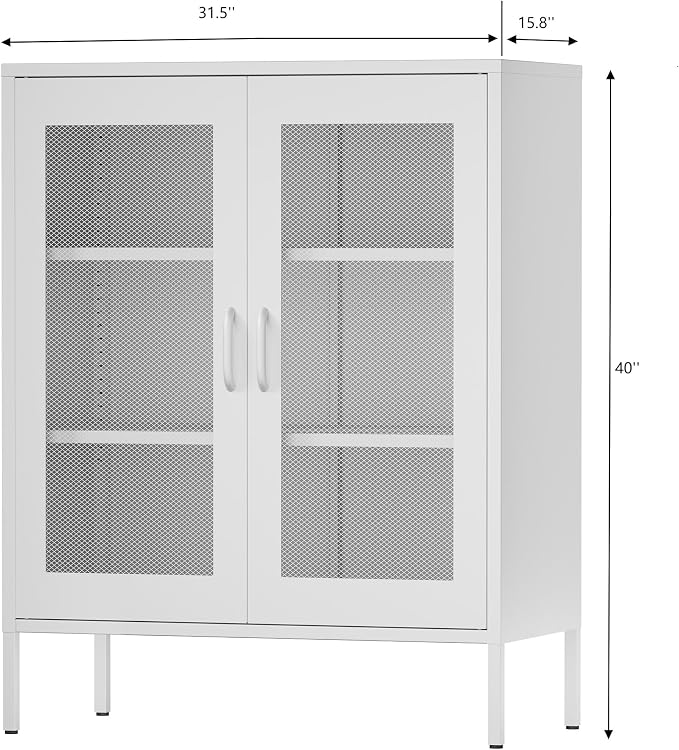 Metal Storage Cabinet with Mesh Doors, Steel Display Cabinet with Adjustable - Image 3