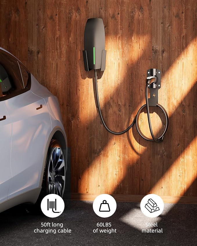 for Tesla Charger Holder, with 180° Rotation Nozzle Dock, Metal J-Hook - Image 5