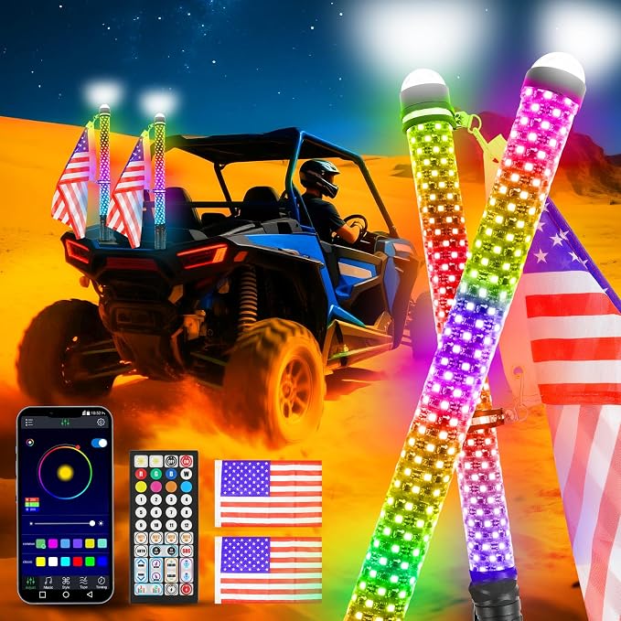 2Pack 3FT Fat Whip Lights, RGB Led Whip Lights by DREAMIZER