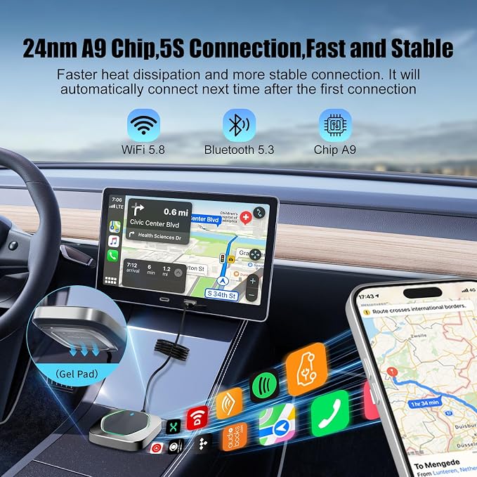 Wireless CarPlay Adapter for iPhone, Convert Wired to Apple CarPlay Wireless - Image 3