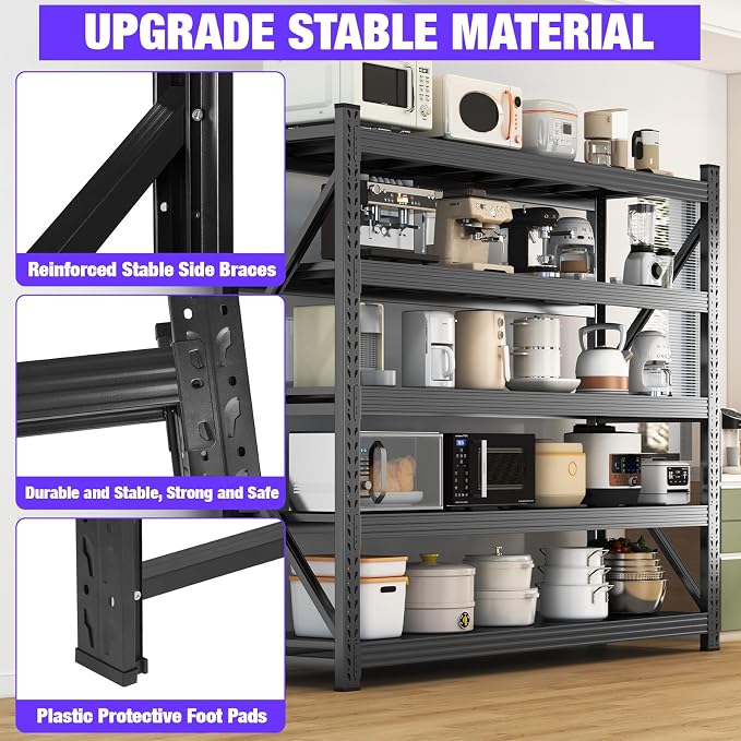 Metal Garage Shelving Heavy Duty, 5-Tier Adjustable Wire Storage Garage Shelves - Image 5