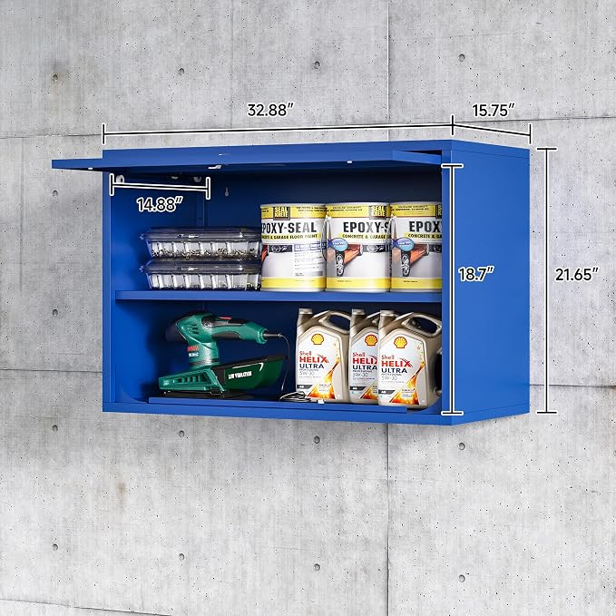 Metal Wall Cabinet with Locking Door and Shelf, Hanging Garage Cabinets with - Image 3