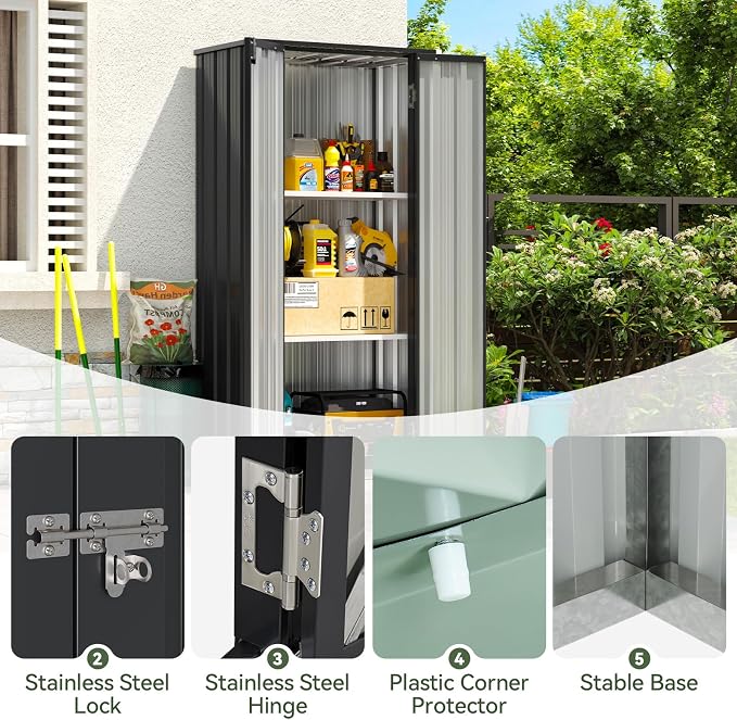 Aoxun 31x19 in Outdoor Storage Cabinet Metal Garden Shed - Image 6