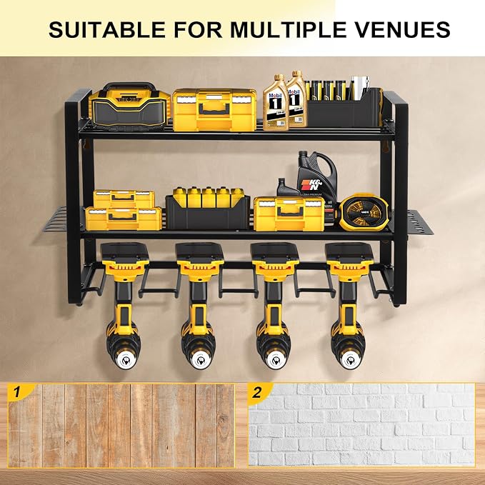 Power Tool Organizer Wall Mount, 2 Pack 3 Layers Garage Wall Shelving, 8 Drill - Image 6