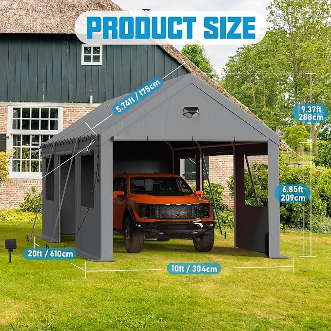 10x20 Carport, Heavy Duty Carport Canopy Garage - Image 2