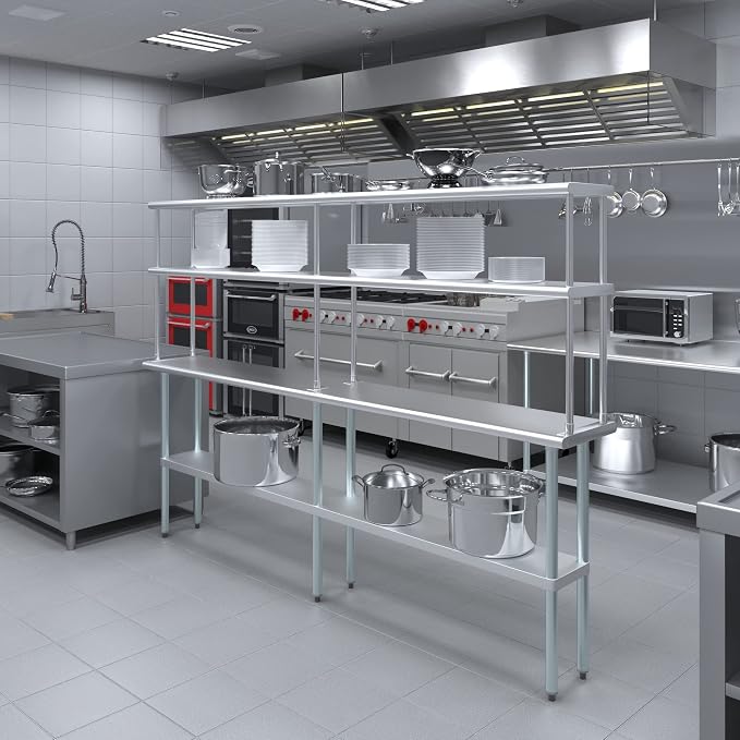 Amgood Stainless Steel Work Table Double Tier Overshelf | Metal Kitchen Prep - Image 4
