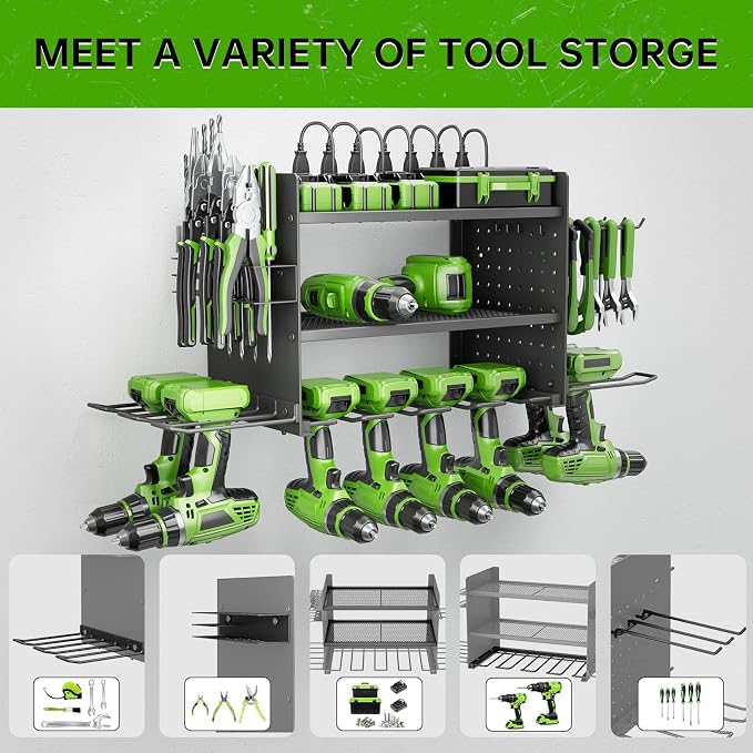 Power Tool Organizer, 3 Layer 8 Drill Holder Wall Mount, Tool Shelf and Storage - Image 3