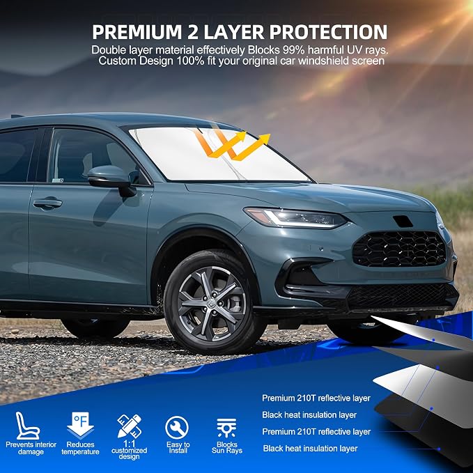 Windshield Sun Shade for Honda HR-V 2023-2025 2026 Foldable HRV Sunshade Custom - Image 3