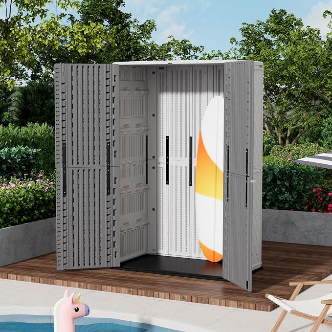 ZZM 67 Cuft Vertical Outdoor Storage Shed Diamond Texture Resin Outdoor Cabinet - Image 6