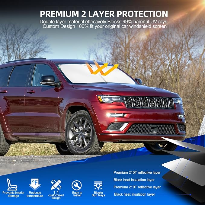 Windshield Sun Shade for Jeep Grand Cherokee 2011-2021 Foldable Sunshade Custom - Image 3