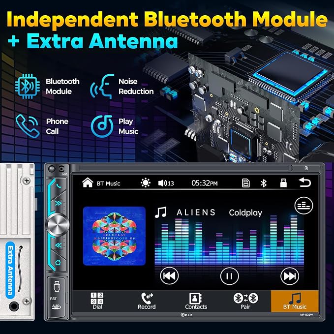 PLZ 7" Wireless Double Din Car Stereo Apple Carplay Radio Screen - Image 3