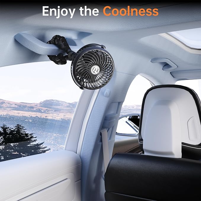Rechargeable Car Fan for Backseat Kids Baby, 3-Speed Quiet - Image 7