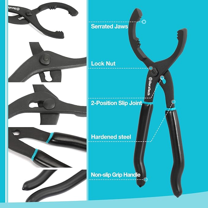 DURATECH 2-Piece 12 Inch Oil Filter Pliers & 3 Jaw Adjustable Oil Filter - Image 2