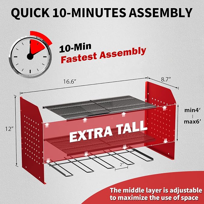 Power Tool Organizer Wall Mount – Adjustable Shelf, Side-Mounted 4-Outlet - Image 7