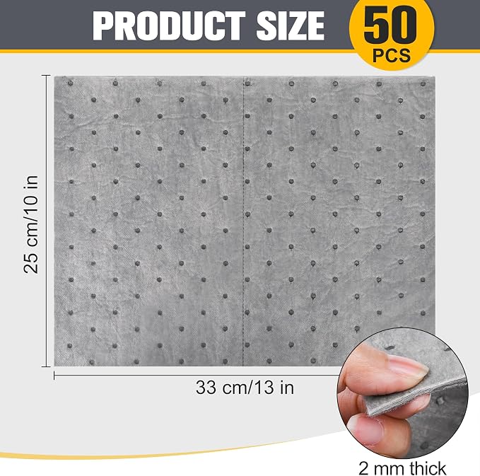 50PC Oil Absorbent Pads | 13"x10" Meltblown Polypropylene Mats, Hand-Tear Lines - Image 7