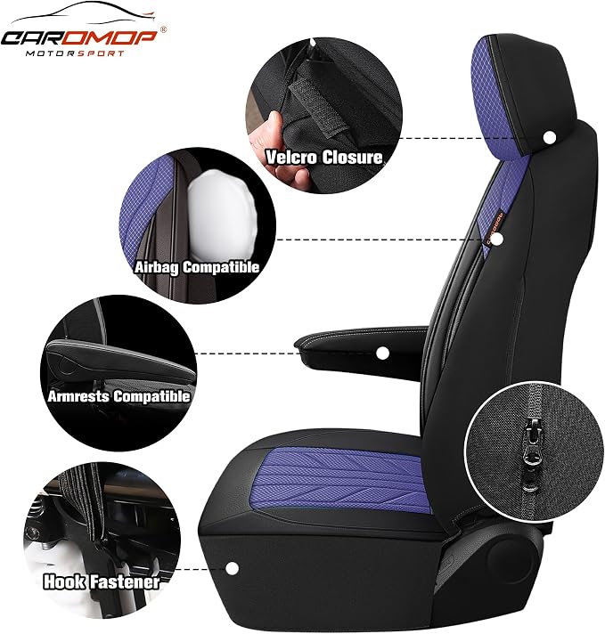 CAROMOP Luxury Faux Leather&Fabric Car Seat Covers 2 Front Seats - Image 4