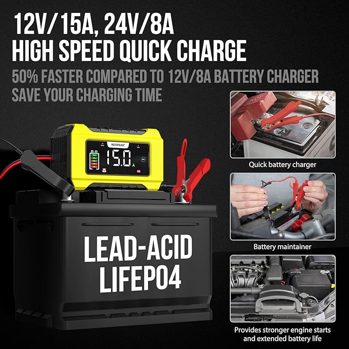 NEXPEAK NC215 15-Amp Battery Charger, Trickle Charger Car Battery Charger 12V - Image 2