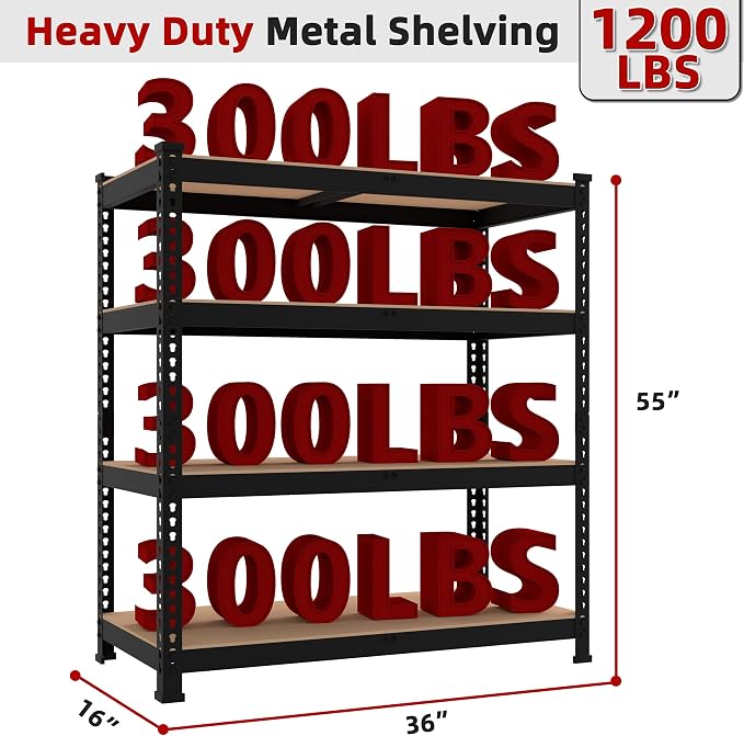 2 Packs 36" W x 16" D x 55" H Adjustable Garage Storage Shelves - Image 3