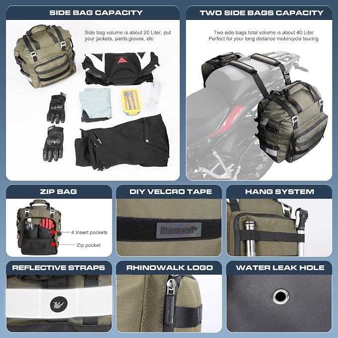Rhinowalk Motorcycle Saddlebag Waterproof Motor Luggage Pack Quick Release - Image 4