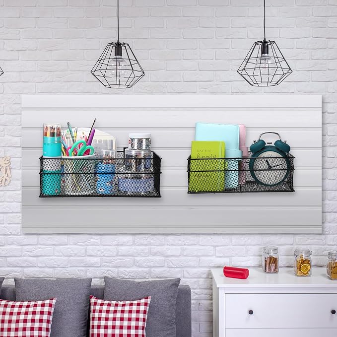Barydat 4 Pcs Slatwall Basket Set Ventilated Metal Slatwall Basket Hanging Wire - Image 6