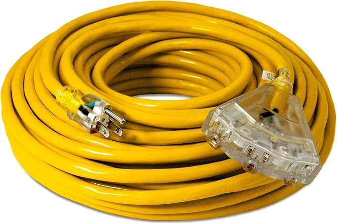 100 ft - 12 Gauge Heavy Duty Extension Cord - 3 Outlet Lighted SJTW - by WattsWire