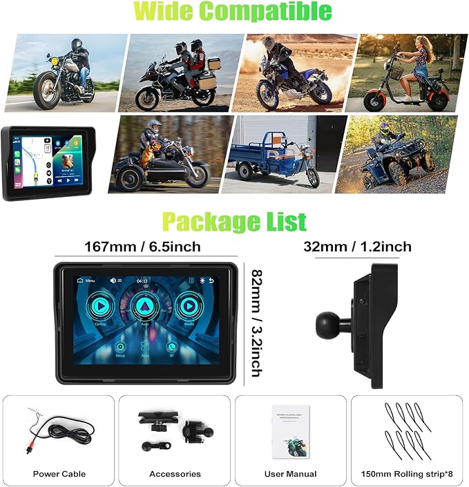 CAMECHO Motorcycle CarPlay Screen, Touch Screen Car Stereo Support Dual - Image 7