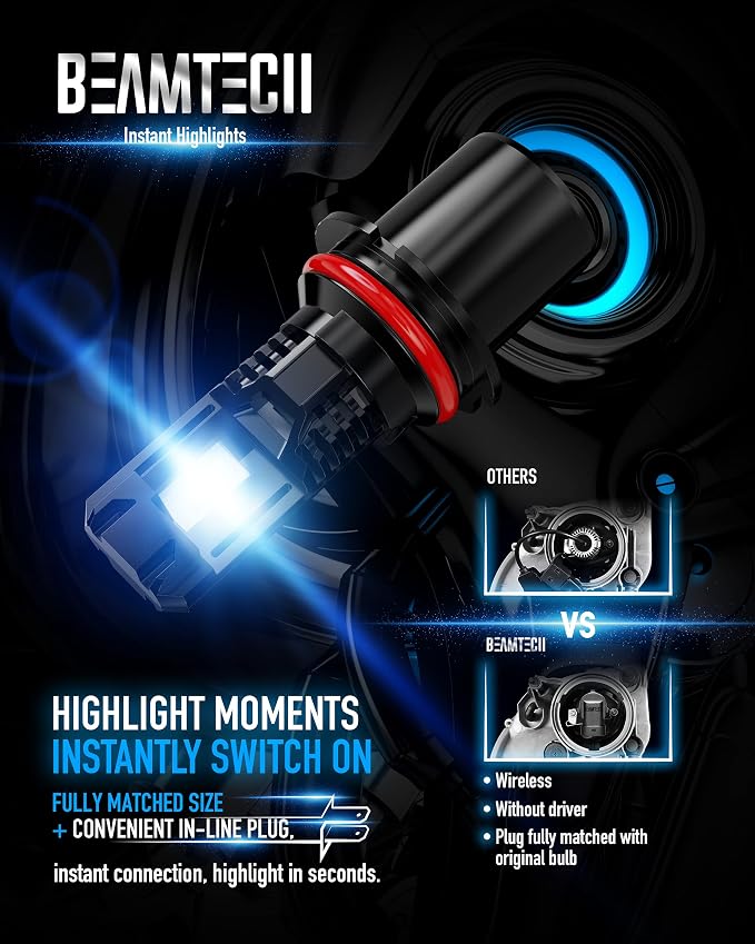 BEAMTECH Bulb, 9007 Fog Light Bulbs Powersports Light Bulb Fanless in Line - Image 2