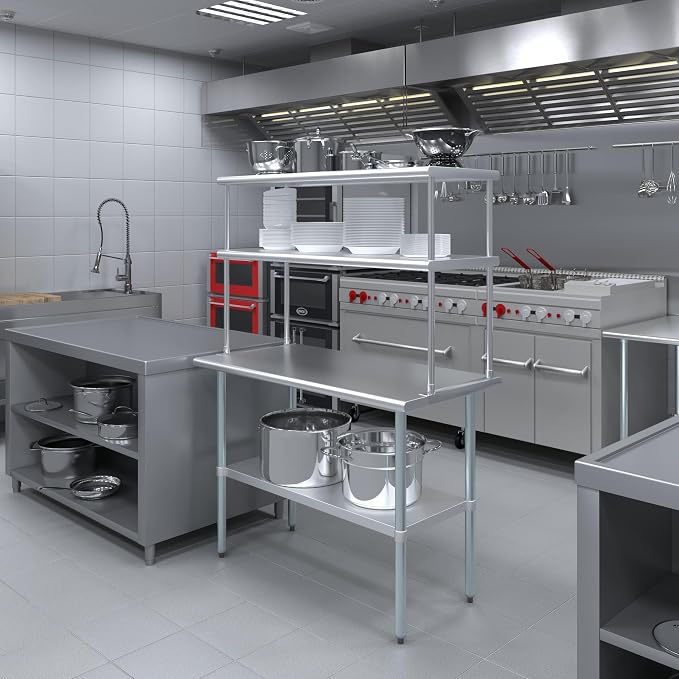Amgood Stainless Steel Work Table Double Tier Overshelf | Metal Kitchen Prep - Image 4