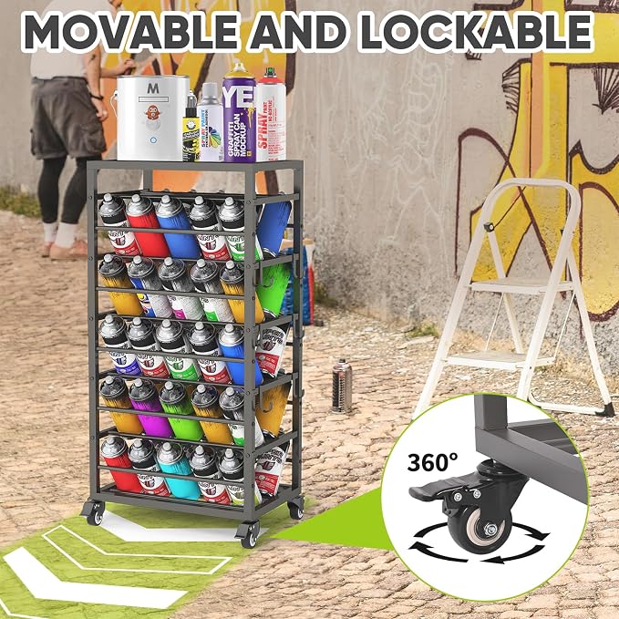 50 Spray Paint Storage Holder, Rolling Spray Can Storage Rack, Heavy Duty Paint - Image 3