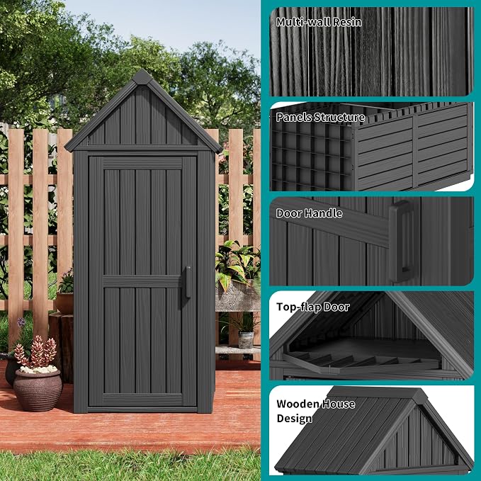 Shed Outdoor Storage Shed with Sloping Roof and Lockable Door, Resin Outdoor - Image 6
