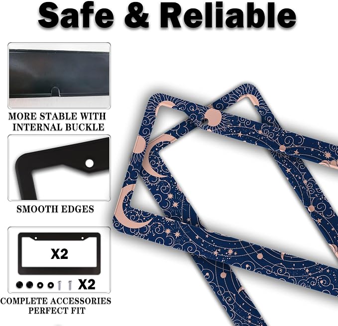 License Plate Frames for Women Blue License Plate Holder for Men Moon Sun - Image 4