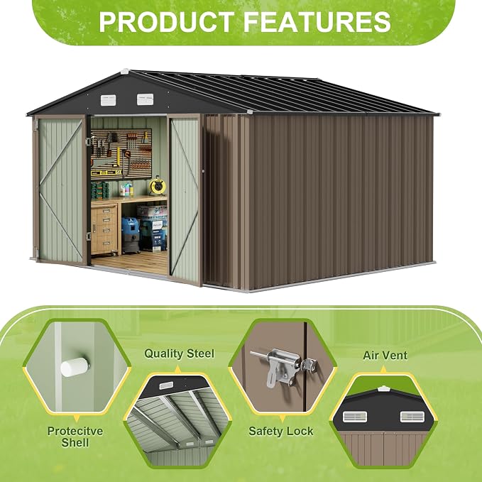 JUMMICO 10 x 10 FT Outdoor Storage Shed, Large Metal Garden Shed & Tool Sheds - Image 4