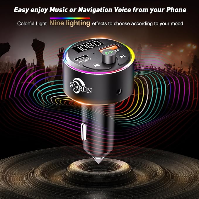 FM Transmitter Bluetooth 5.3, 54W Fast USB Car Charger Cigarette Lighter - Image 3