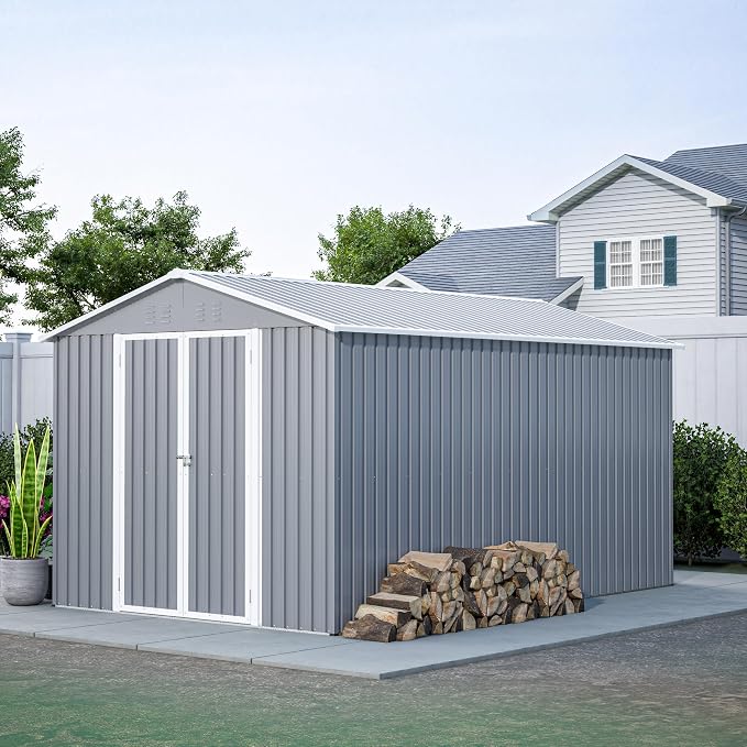 8x12 FT Outdoor Storage Shed, Metal Shed W/Floor, Garden Storage Shed W/ 1 - Image 5