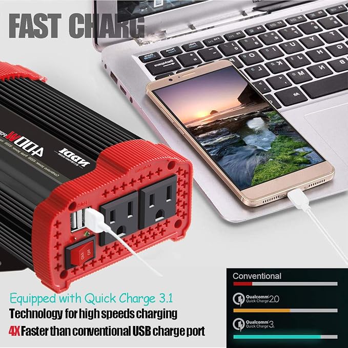 400W Car Power Inverter, DC 12V to 110V AC Converter - Image 8