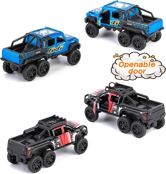 KIDAMI Diecast Toy Trucks 4 Pack Die Cast Metal Toy Cars Pull Back Cars - Image 3