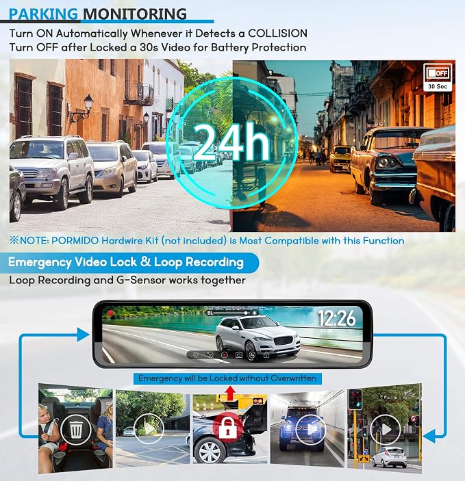 PORMIDO Triple Mirror Dash Cam 12" - Image 8