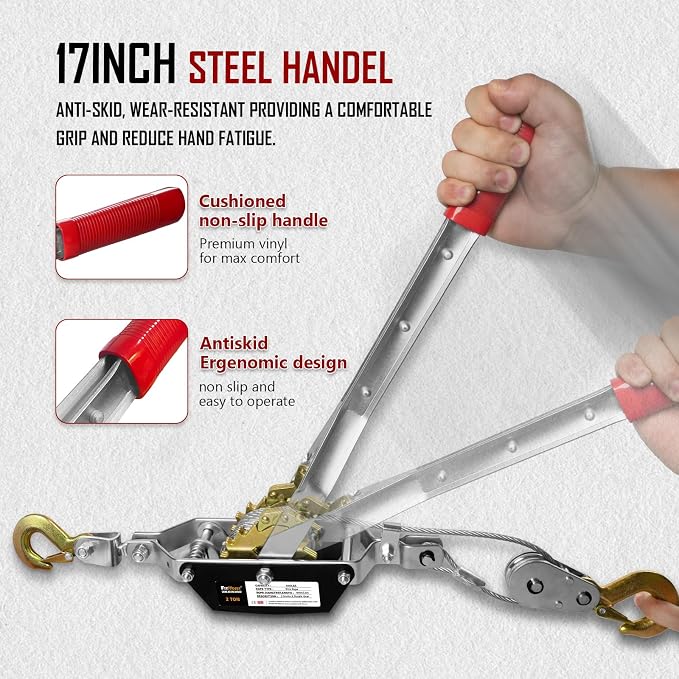 Come Along Winch 2T, Pulling Capacity 12 FT Steel Cable 2 Hooks, Heavy Duty - Image 5