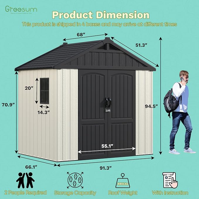 Greesum 8×6 FT Plastic Outdoor Storage Shed - Image 4
