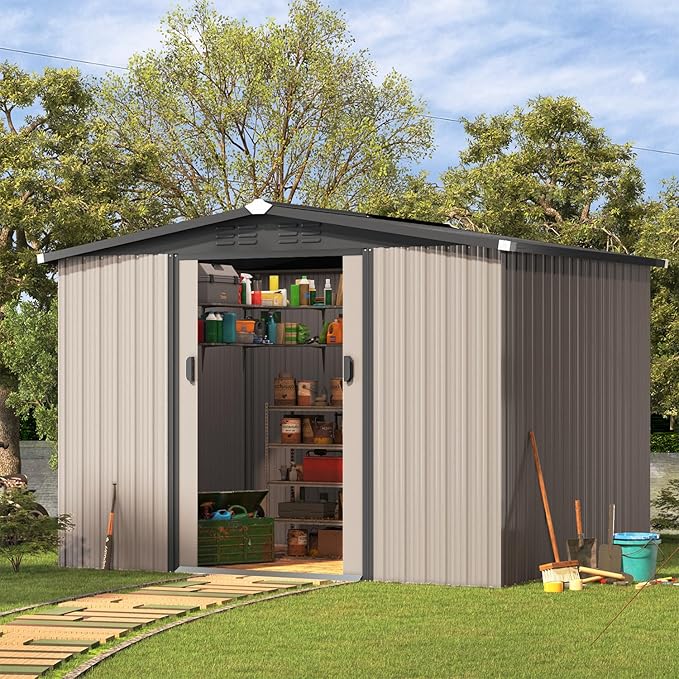 U-MAX 8 x 6 Ft Outdoor Shed, 6x8 Outdoor Storage Metal Cabinet Sheds & Outdoor by U-MAX