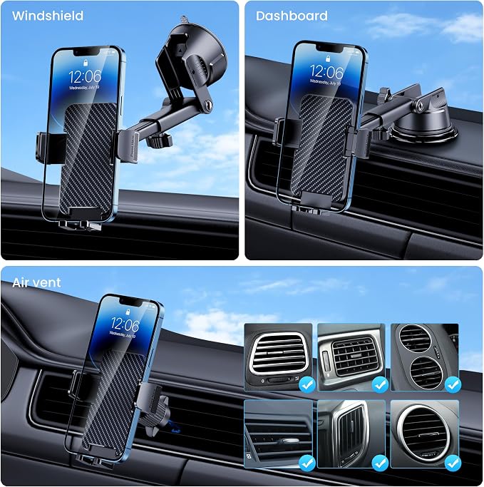 Phone Holder Car Cell Phone Car Holder 3 in 1 Dashboard Windshield Air Vent - Image 2