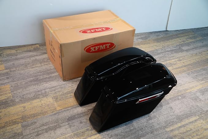 XFMT Motorcycle Hard Saddlebags Vivid Black Saddle Bags Trunk W/Latches - Image 9