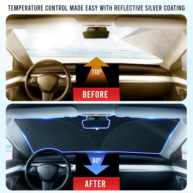 EcoNour Windshield Sun Shade for Tesla Model 3/Y Cars | Foldable Sun Shield | - Image 2
