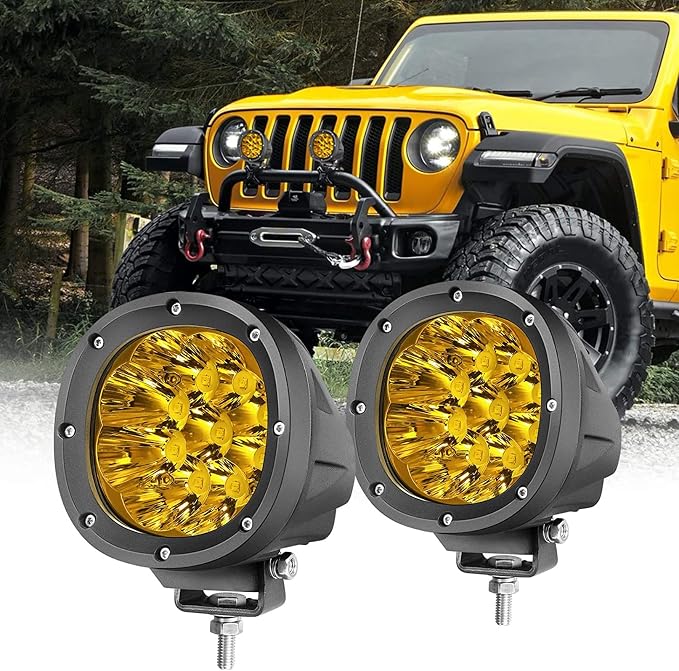 YCHOW-TECH 2PCS 4 Inch LED Amber Fog Lights 90W Yellow Round Offroad Light Bar by YCHOW-TECH