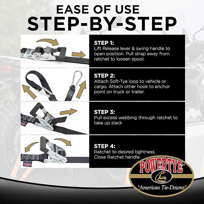 PowerTye 1.5in x 6.5ft Heavy Duty Ratchet Tie-Down Straps - Image 5