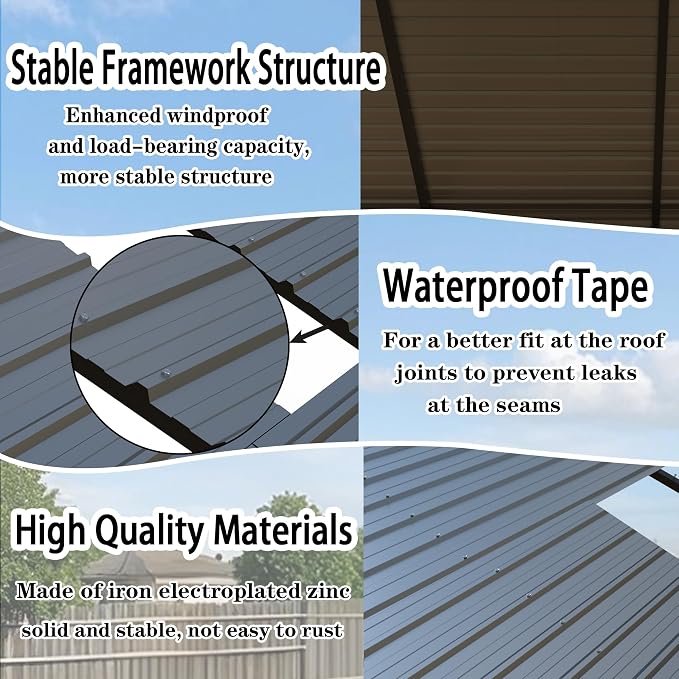 Heavy Duty Metal Carport 10x20 ft Galvanized Steel Frame RV Carport Storage All - Image 5