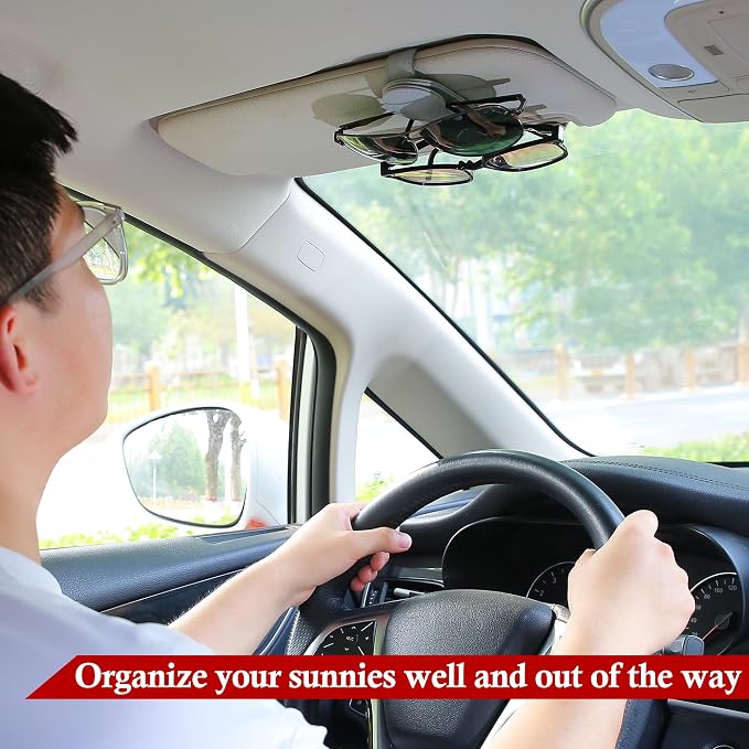 KIWEN 2 Pack Sunglasses Holder for Car Visor, Magnetic Leather Sunglass - Image 5