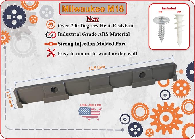 Milwaukee M18 Battery Holder | 4x 18V Battery Storage | Wall Mount | Grey ABS | - Image 2